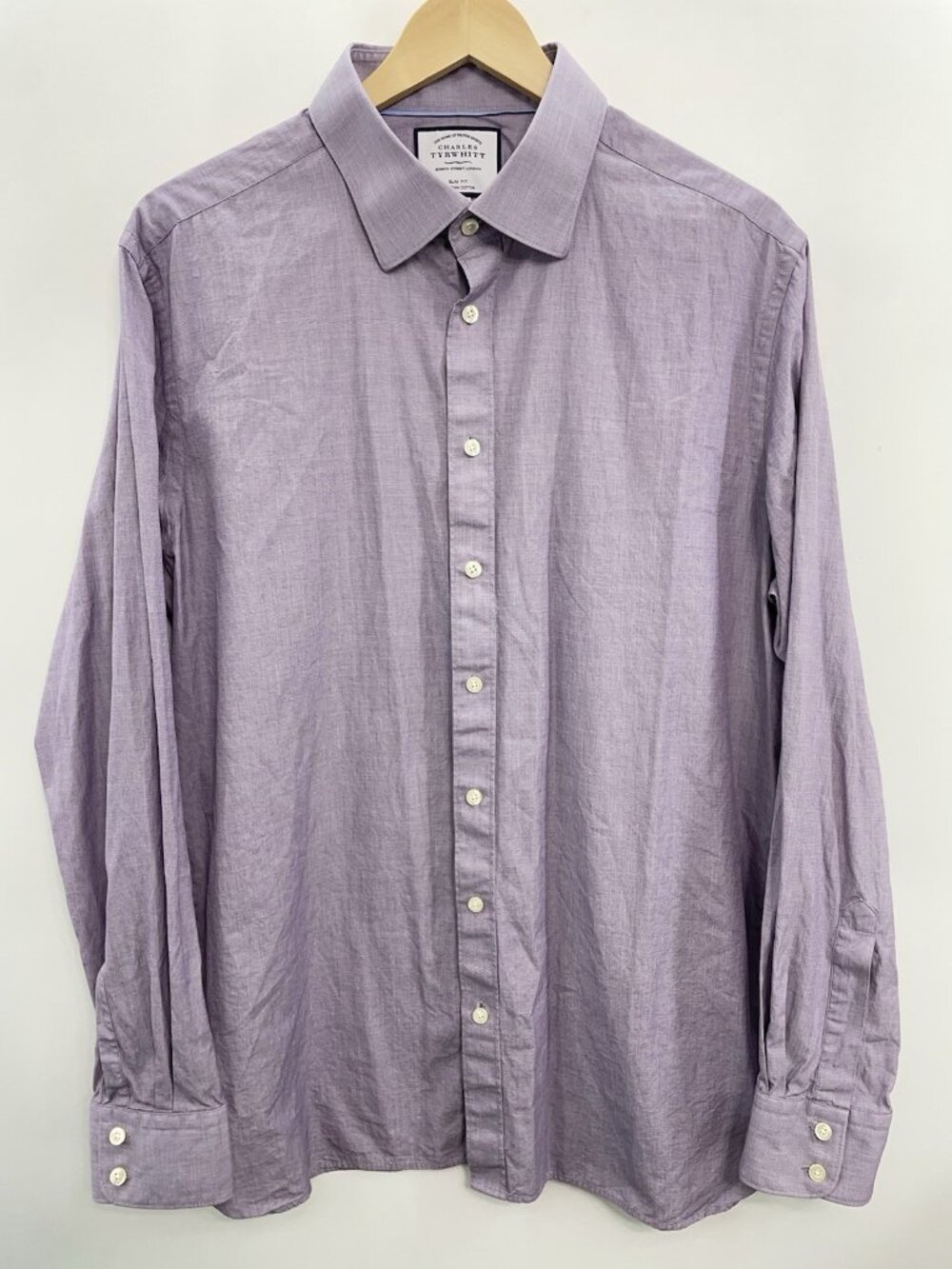 Charles Tyrwhitt Slim Fit Dress Shirt Micro Check Egyptian Cotton Purple Men 17